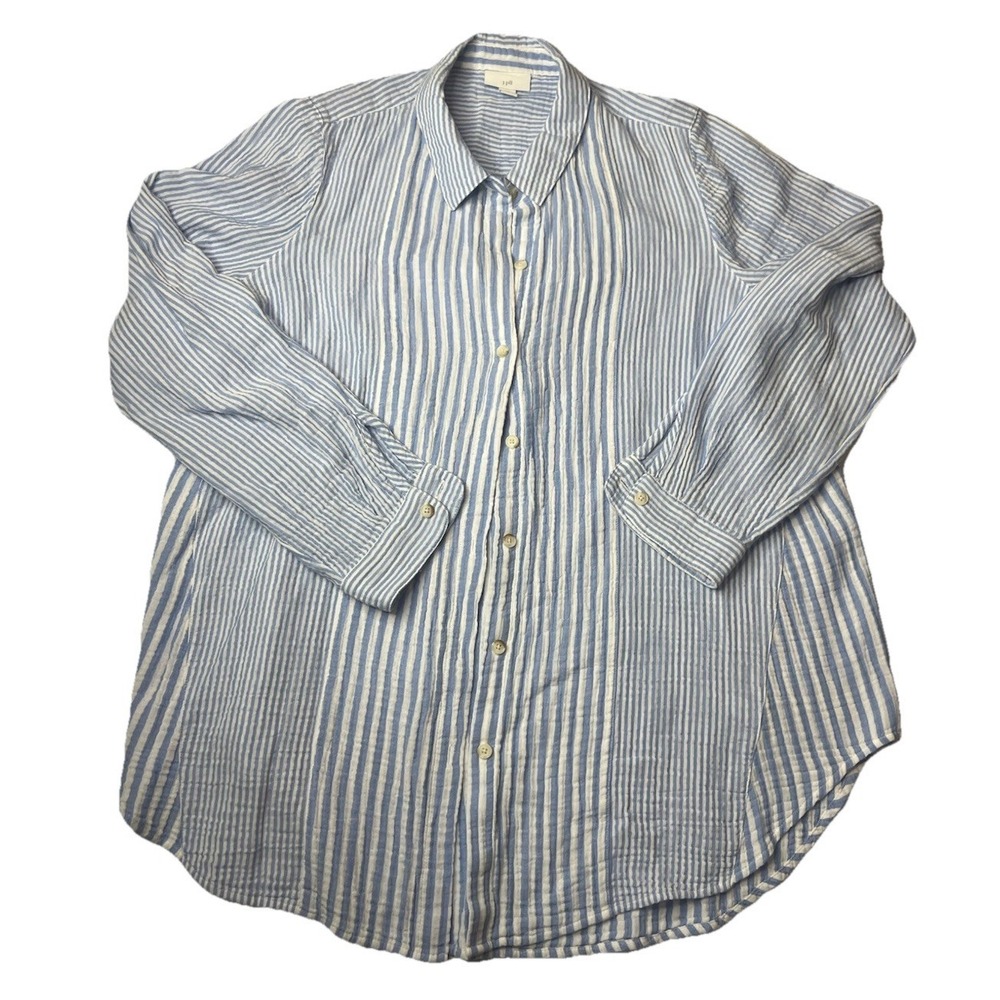 J. Jill Blue‎ White Stripe Button Up Blouse Size Med 100% Cotton